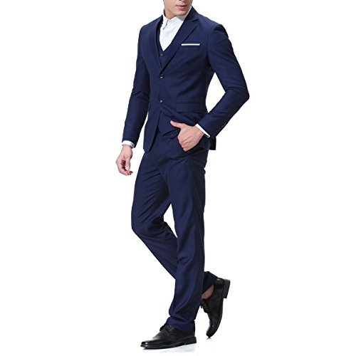 omniscient Men Slim Fit Suit Blazer Jacket Tux Vest & Trousers 3-Piece Suit Set 