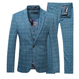 MOGU Completo Uomo 3 Pezzi Slim Fit A Quadri - Giacca, Gilet E Pantaloni - Taglie 30-44